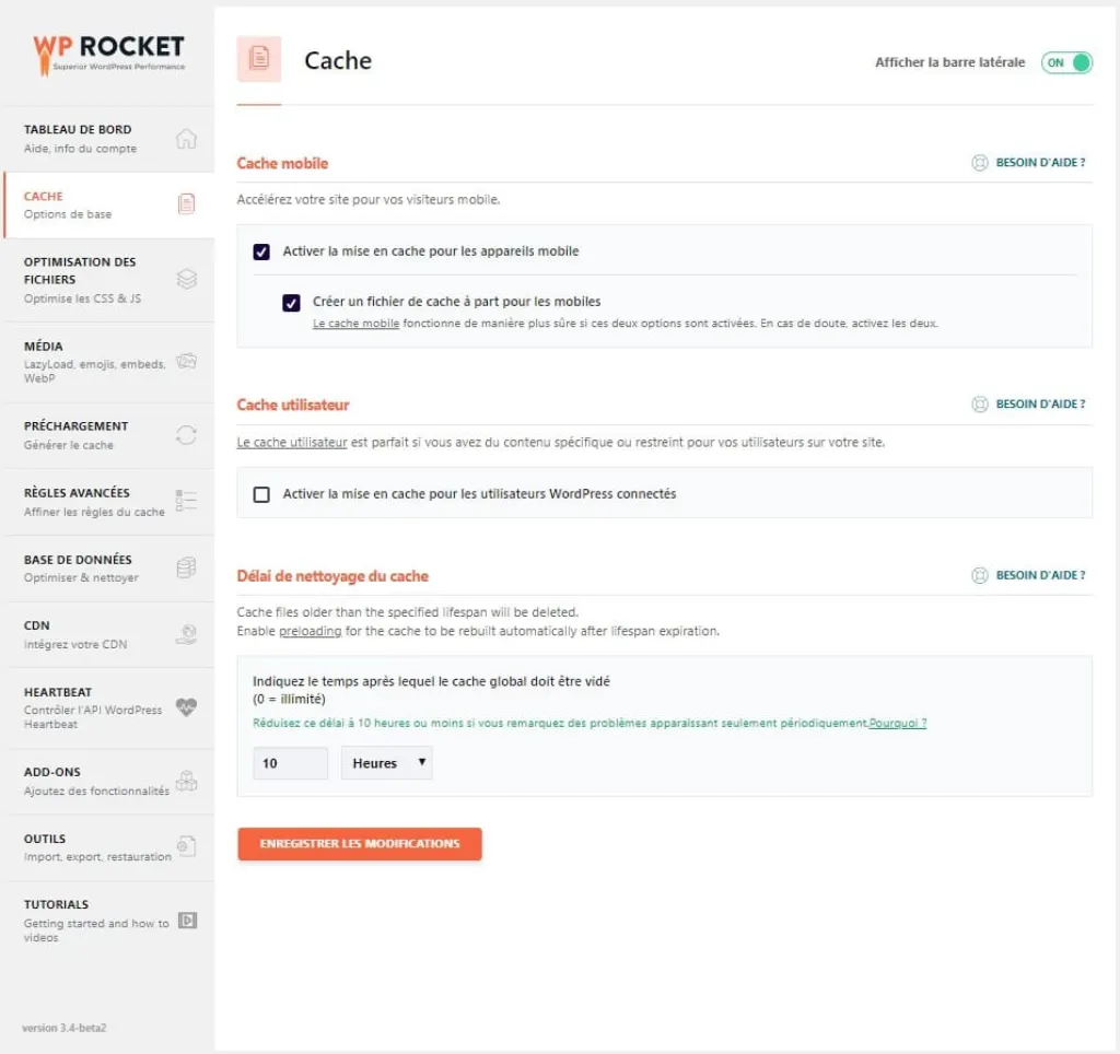 paramétrer wp rocket