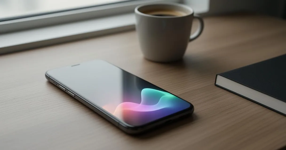 Smartphone Android posé sur un bureau, Assistant Google actif à l'écran